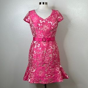 Rickie Freeman TERI JON Pink Floral Brocade Cocktail Dress